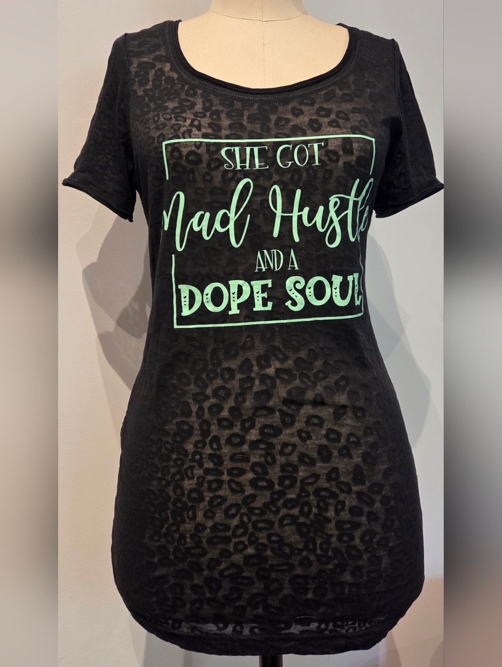 Black Short Sleeve Tee with Mint Script Graphic - Unknown Brand